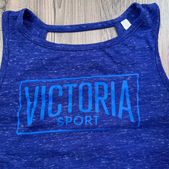 Victoria Sport Blue Heathered Cutout Back Tank Top Activewear Athletic Top - Picture 3 of 6